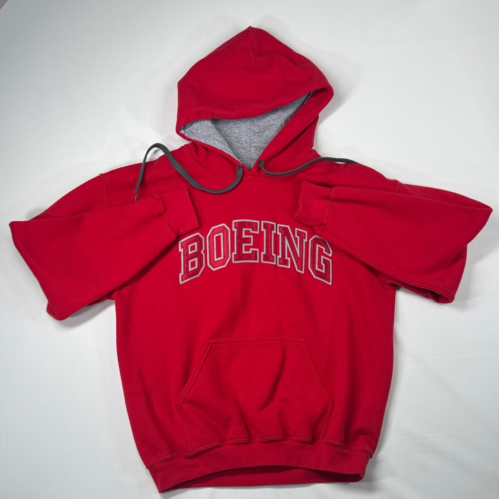 Boeing Aviation Sweatshirt Hoodie Red‎ & Gray Embroidered Size Medium